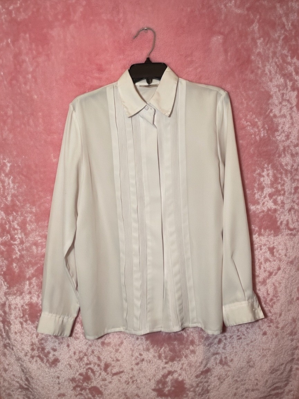 Classic White Pleated Front Women's Dress Shirt